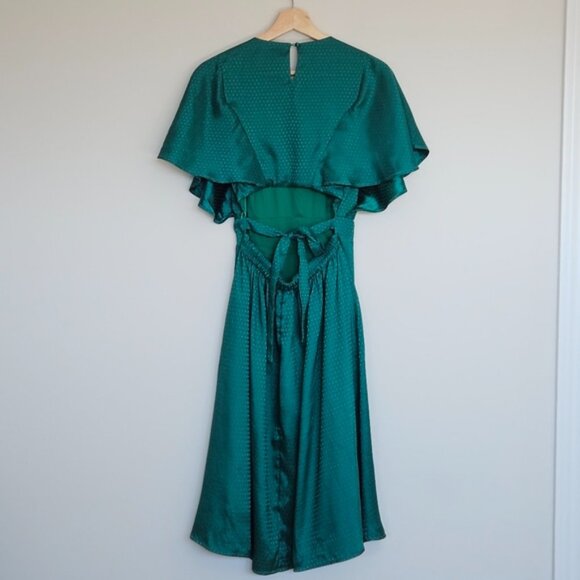 Lulus Cabaret Queen Polka Dot Embossed Satin Midi Dress Small Green Party Event - Picture 5 of 15